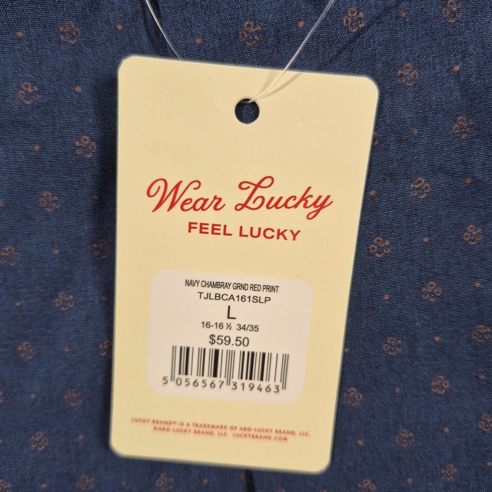 Lucky Brand 4 Way Stretch Button Up Shirt Men's Large Blue Slim Geometric NWT - Picture 8 of 9